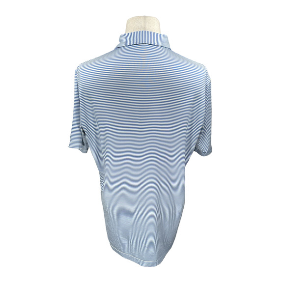 Peter Millar Summer Comfort Polo Shirt Men's Medium Blue White Striped Bus Logo - Picture 4 of 9